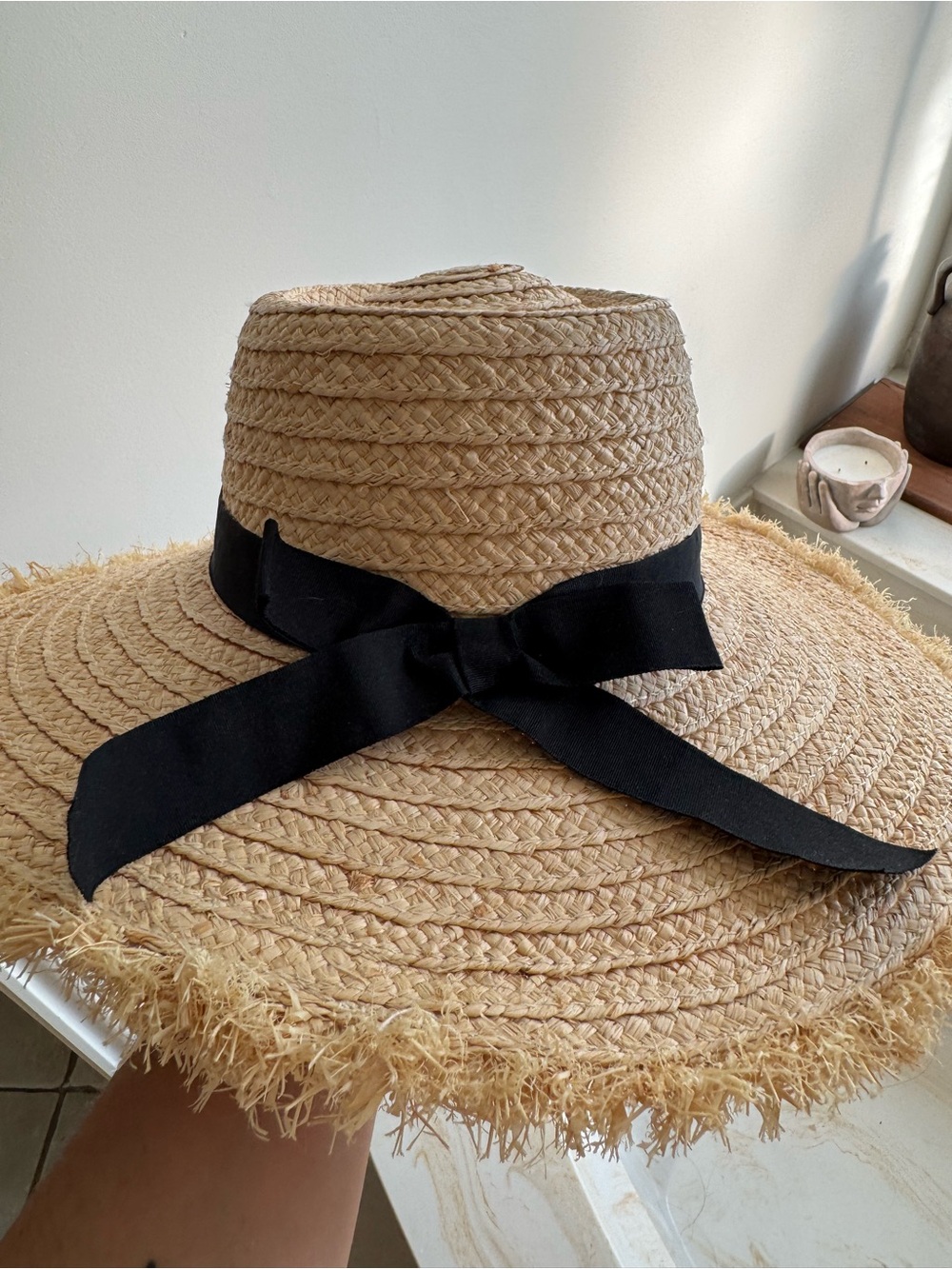 Time and Tru Natural Straw Sun Hat with Black Ribbon